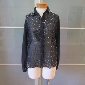 Diesel Long Sleeve Sheer Embellished Blouse